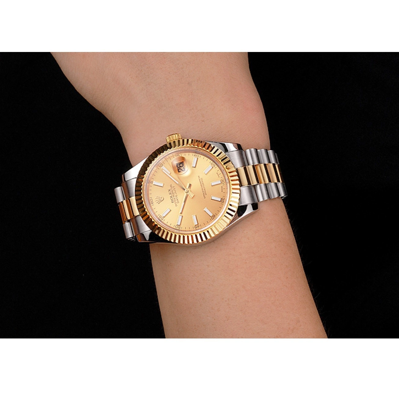 Rolex copies cheap Gold Datejust Rolex Gold Stainless Two Bracelet Dial Swiss Bezel Tone Steel Case 0629